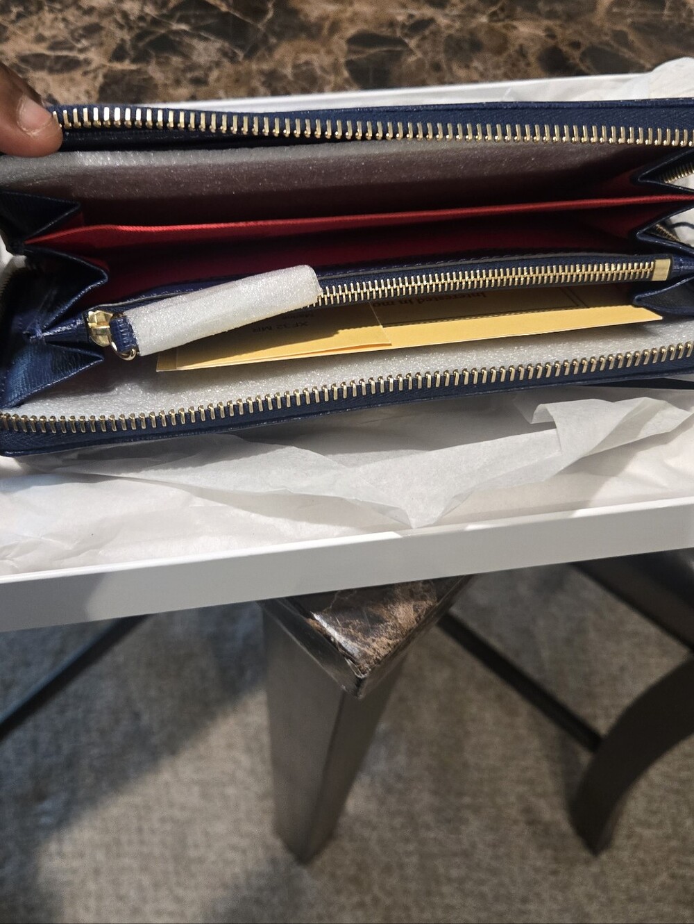 Dooney & Bourke Navy Saffiano Zip Wallet with Gold Plaque - Picture 4 of 4